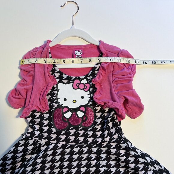 Hello Kitty Carmine Rose Pink Houndstooth Dress w/ Shrug Ruffled Skirt Size 5 - Picture 9 of 9